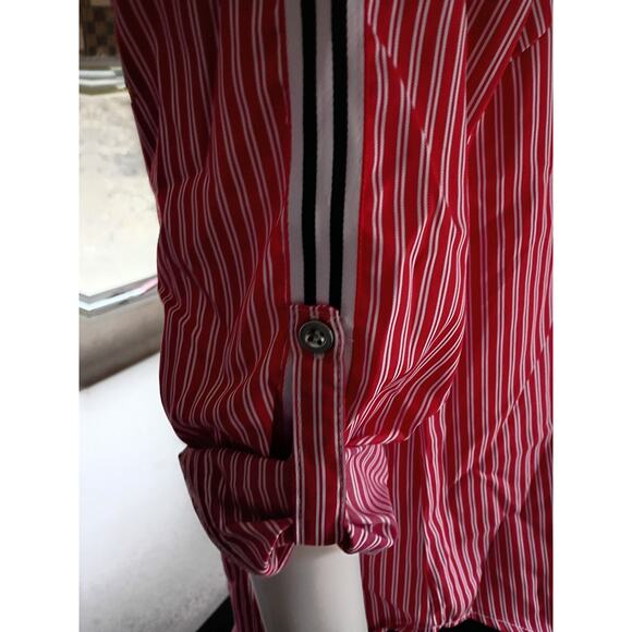 NWT Roommates Red Stripe Button Front Top 1X Roll Tab Sleeve Minimalist Office - Picture 5 of 11